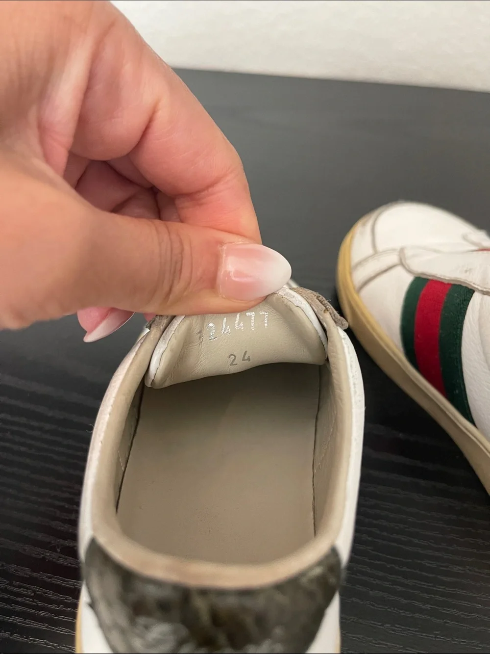 White Kids Slip-On Sneakers with Red & Green Side Stripes